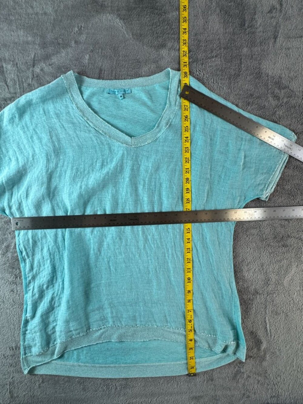 Tempo Paris 100% Linen Light Blue Tunic Top Metallic Trim Made in Italy M - Picture 6 of 7